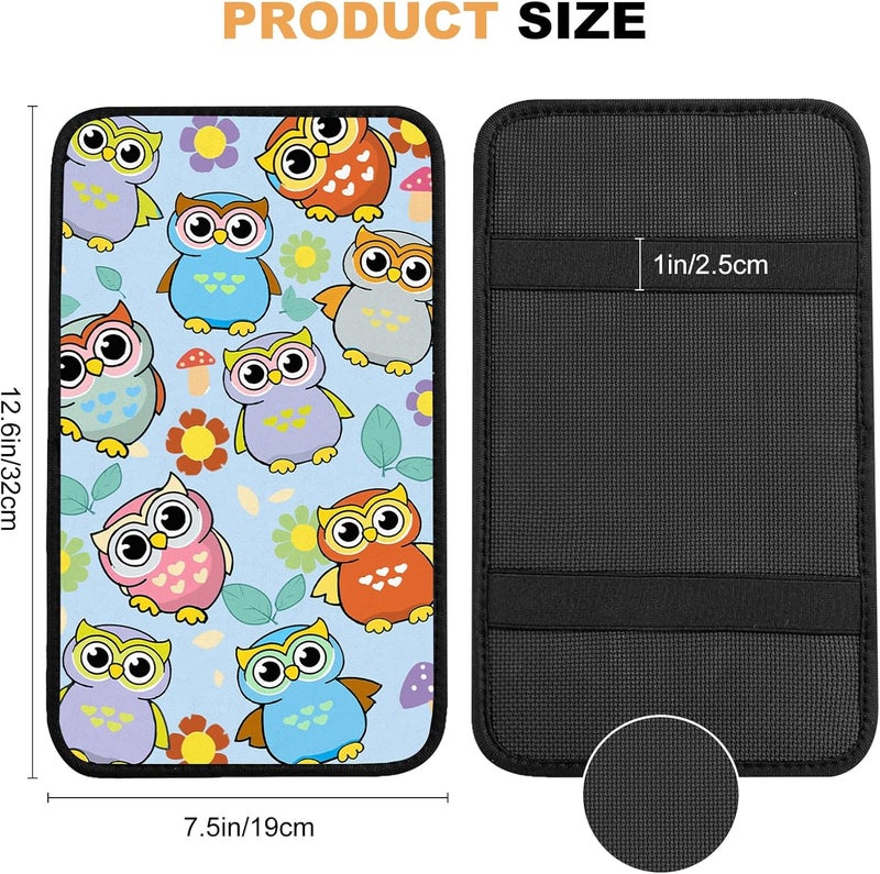 Adastrah Car Armrest Box Pad,Owls Car Armrest Pad Car Armrest Cover Protector for Most Vehicle, SUV, Truck, Car - Image 3